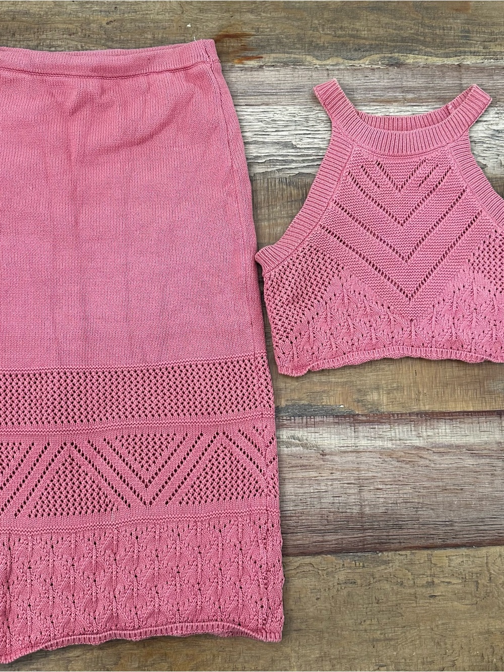 House of Harlow 1960 Pink Knit Halter Crop Top & Skirt Set